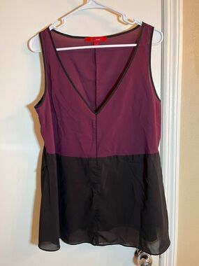 Narciso Rodriguez Plum and Black V-Neck Colorblock Sleeveless Top